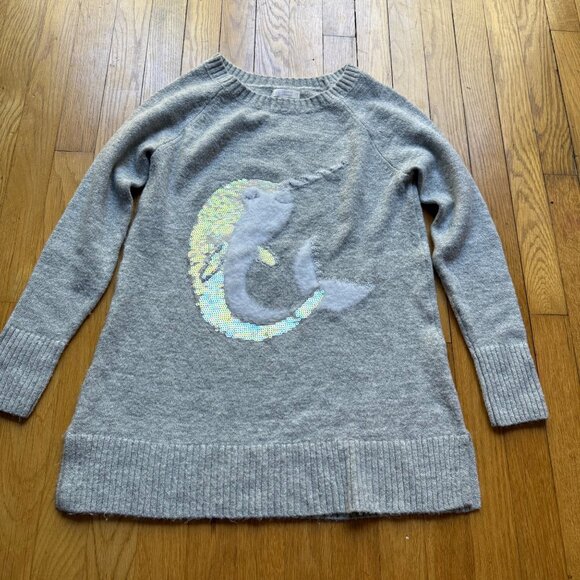 LC Lauren Conrad Size S Gray Narwhal Sequin Metallic Knit Long Sleeve Sweater - Picture 3 of 12